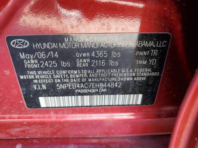 5NPEB4AC7EH944842 - 2014 HYUNDAI SONATA GLS RED photo 12