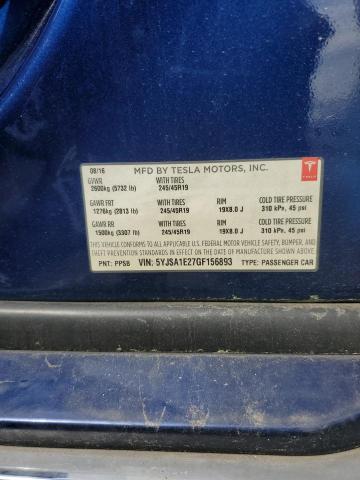 5YJSA1E27GF156893 - 2016 TESLA MODEL S Կապույտ լուսանկար 13