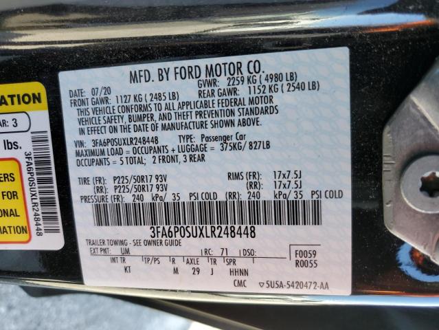 3FA6P0SUXLR248448 - 2020 FORD FUSION TITANIUM BLACK photo 12