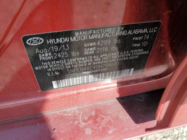 5NPEB4AC4DH798043 - 2013 HYUNDAI SONATA GLS RED photo 12