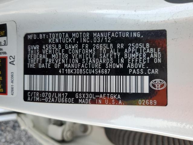 4T1BK3DB5CU454687 - 2012 TOYOTA AVALON BASE WHITE photo 13