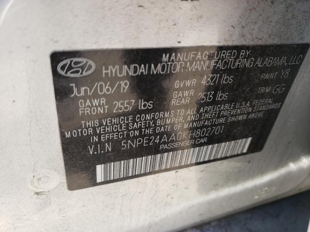 5NPE24AA0KH802701 - 2019 HYUNDAI SONATA ECO TURBO SILVER photo 12