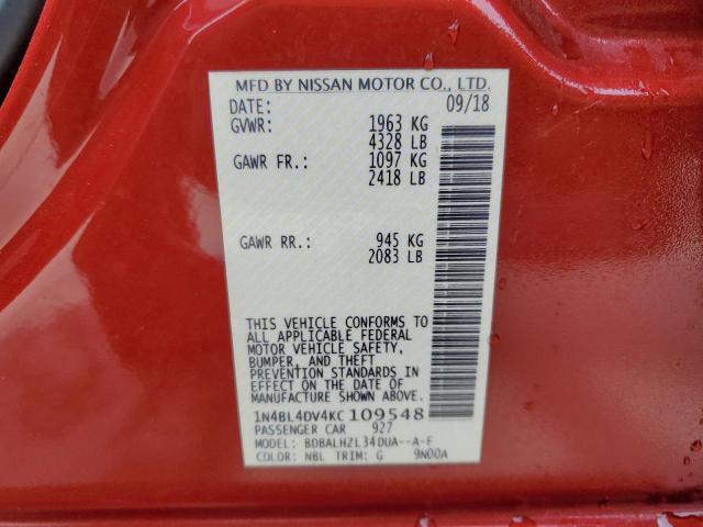 1N4BL4DV4KC109548 - 2019 NISSAN ALTIMA SV RED photo 12