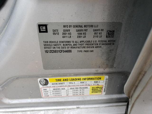 1G1ZC5E01CF344886 - 2012 CHEVROLET MALIBU 1LT 银色 照片 12