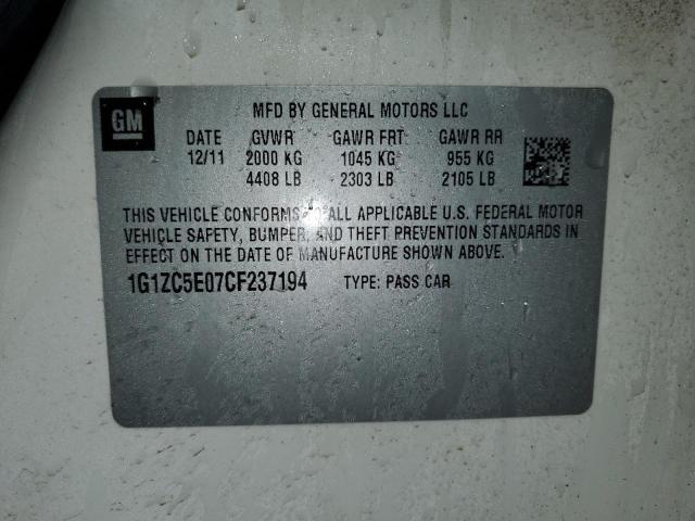 1G1ZC5E07CF237194 - 2012 CHEVROLET MALIBU 1LT CREAM photo 12