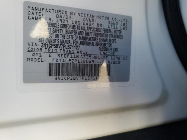 3N1CP5BV7PL571127 - 2023 NISSAN KICKS S WHITE photo 12