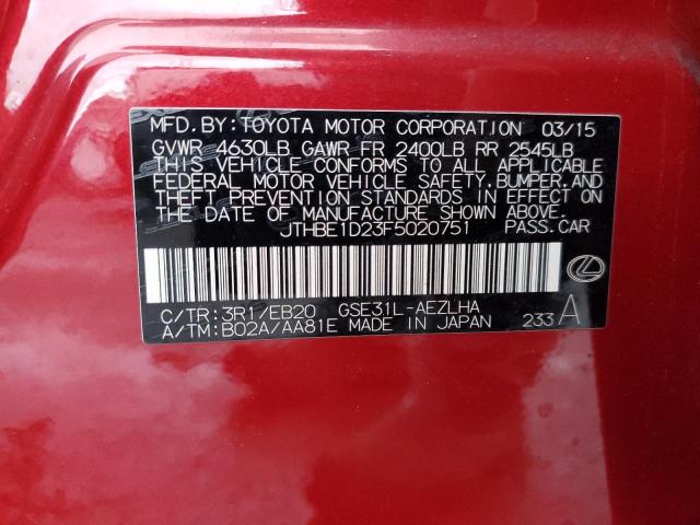 JTHBE1D23F5020751 - 2015 LEXUS IS 350 RED photo 13