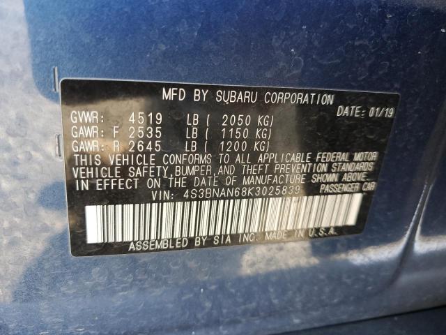 4S3BNAN68K3025839 - 2019 SUBARU LEGACY 2.5I LIMITED BLUE photo 12