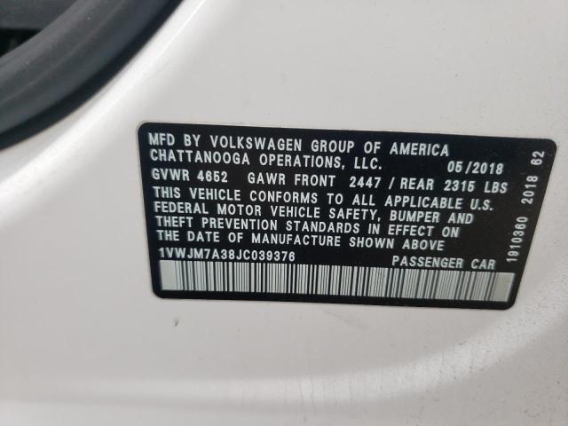 1VWJM7A38JC039376 - 2018 VOLKSWAGEN PASSAT GT WHITE photo 13