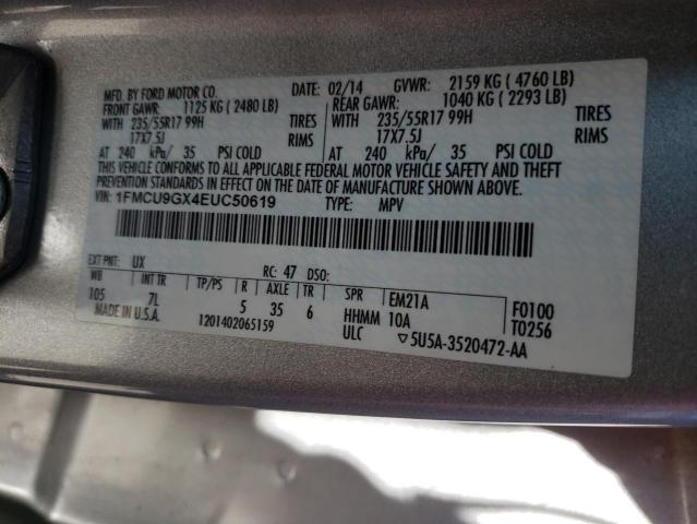 1FMCU9GX4EUC50619 - 2014 FORD ESCAPE SE SILVER photo 12