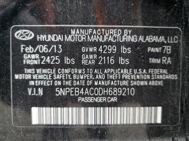 5NPEB4AC0DH689210 - 2013 HYUNDAI SONATA GLS BLACK photo 13