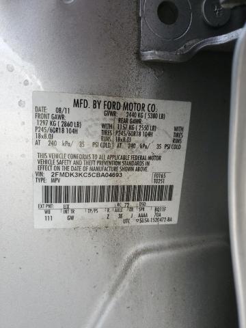 2FMDK3KC5CBA04693 - 2012 FORD EDGE LIMITED SILVER photo 12