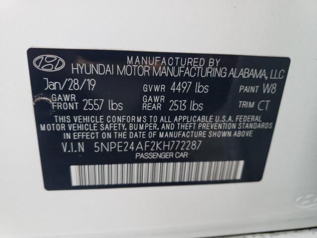 5NPE24AF2KH772287 - 2019 HYUNDAI SONATA SE WHITE photo 12