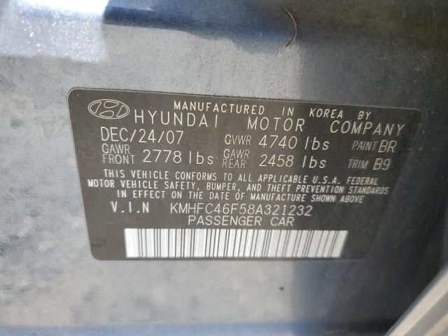 KMHFC46F58A321232 - 2008 HYUNDAI AZERA SE BLUE photo 12