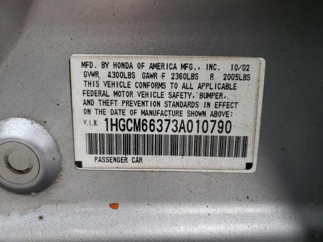 1HGCM66373A010790 - 2003 HONDA ACCORD LX SILVER photo 12