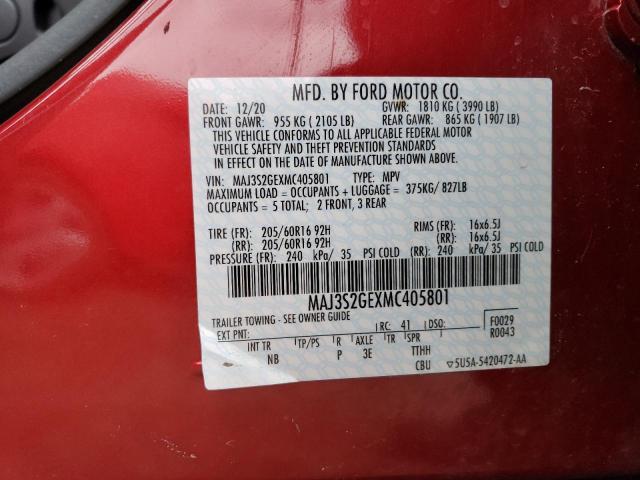 MAJ3S2GEXMC405801 - 2021 FORD ECOSPORT SE Czerwony zdjęcie 13