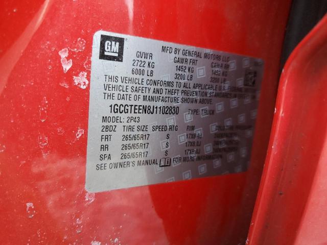 1GCGTEEN8J1102830 - 2018 CHEVROLET COLORADO ZR2 RED photo 12