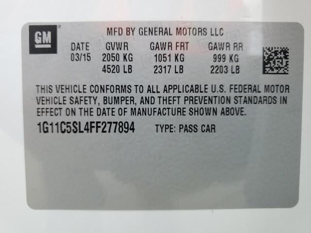 1G11C5SL4FF277894 - 2015 CHEVROLET MALIBU 1LT 白色 照片 12