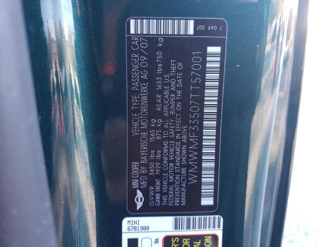 WMWMF33507TT57001 - 2007 MINI COOPER GREEN photo 12