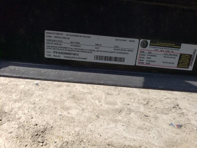 1F91A2026NB514612 - 2022 PLAT TRAILER BLACK photo 10