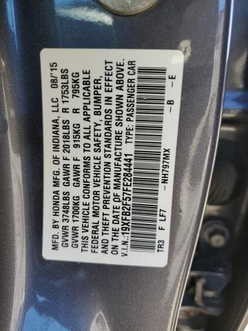 19XFB2F57FE284441 - 2015 HONDA CIVIC LX GRAY photo 12