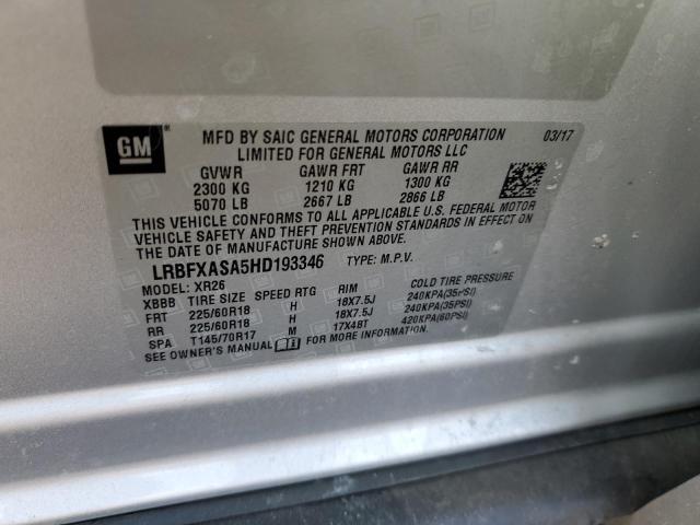 LRBFXASA5HD193346 - 2017 BUICK ENVISION PREFERRED ვერცხლისფერი ფოტო 13