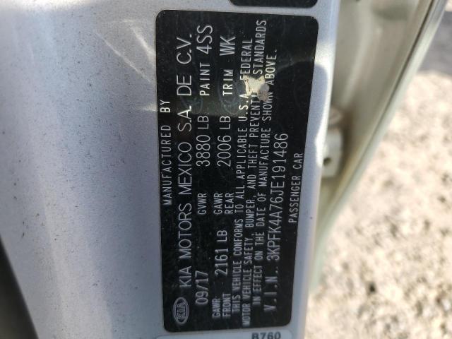 3KPFK4A76JE191486 - 2018 KIA FORTE LX SILVER photo 12