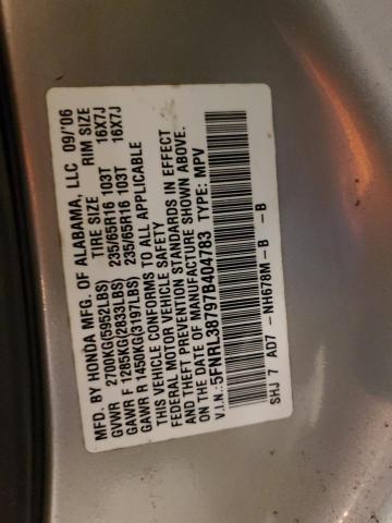 5FNRL38797B404783 - 2007 HONDA ODYSSEY EXL SILVER photo 13