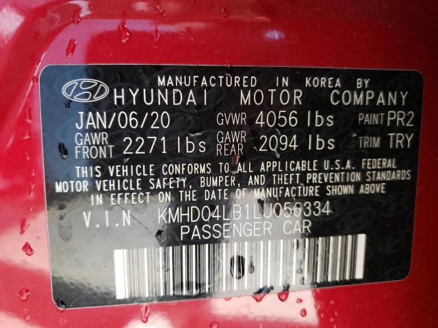 KMHD04LB1LU056334 - 2020 HYUNDAI ELANTRA SPORT RED photo 13