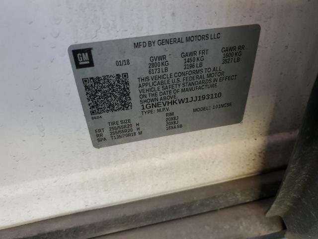 1GNEVHKW1JJ193110 - 2018 CHEVROLET TRAVERSE LT თეთრი ფოტო 13