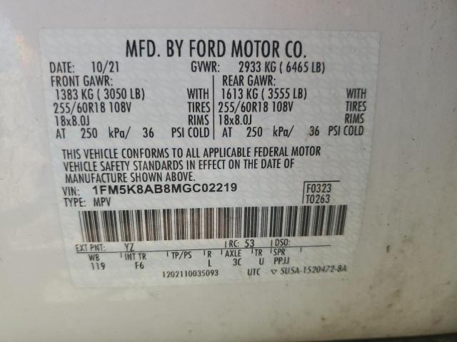 1FM5K8AB8MGC02219 - 2021 FORD EXPLORER POLICE INTERCEPTOR WHITE photo 14