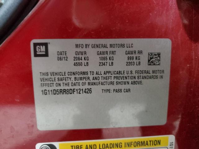 1G11D5RR8DF121426 - 2013 CHEVROLET MALIBU 1LT BURGUNDY photo 12