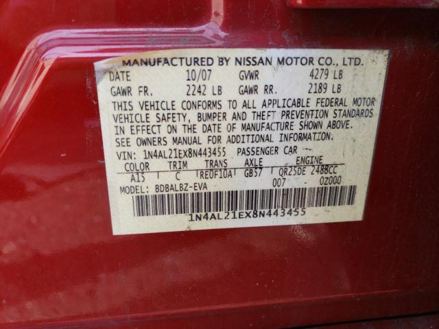 1N4AL21EX8N443455 - 2008 NISSAN ALTIMA 2.5 RED photo 12