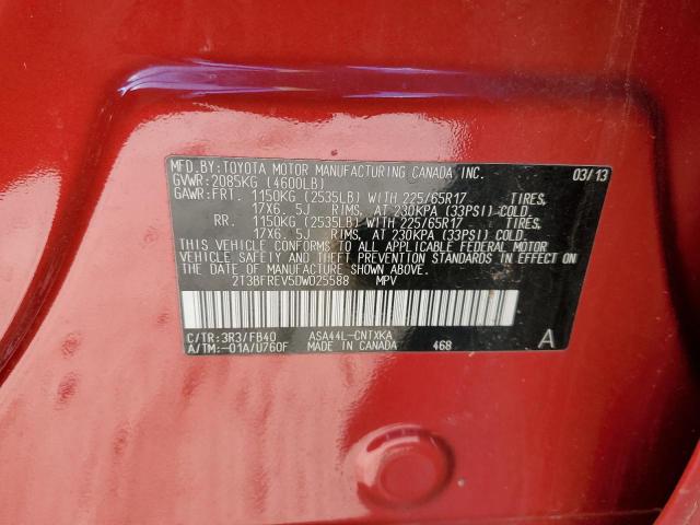 2T3BFREV5DW025588 - 2013 TOYOTA RAV4 LE RED photo 13