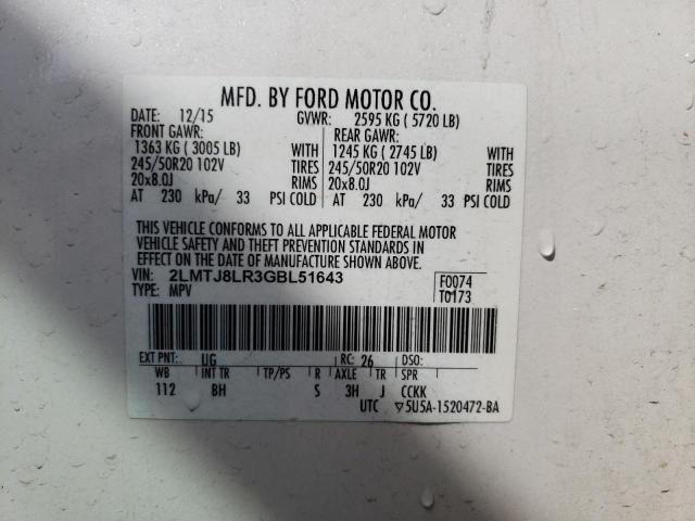 2LMTJ8LR3GBL51643 - 2016 LINCOLN MKX RESERVE 白色 照片 13