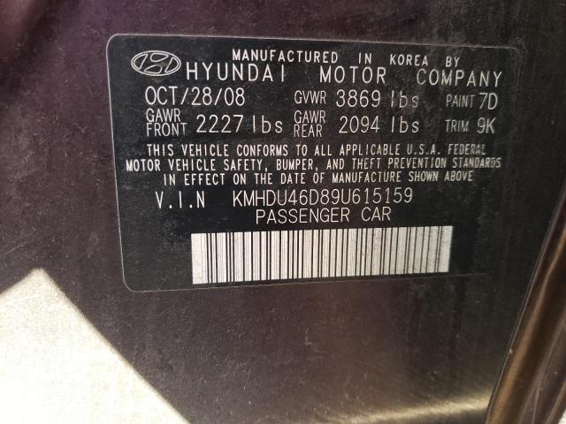 KMHDU46D89U615159 - 2009 HYUNDAI ELANTRA GLS PURPLE photo 12