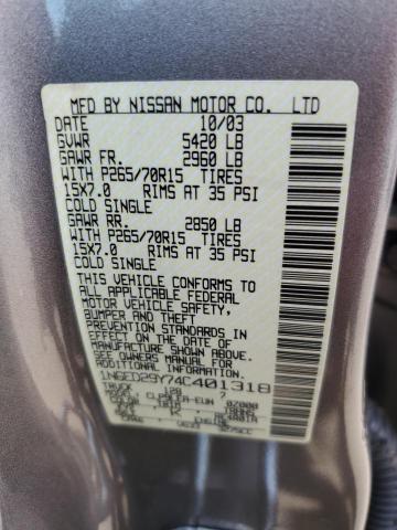 1N6ED29Y74C401318 - 2004 NISSAN FRONTIER CREW CAB XE V6 TAN photo 13