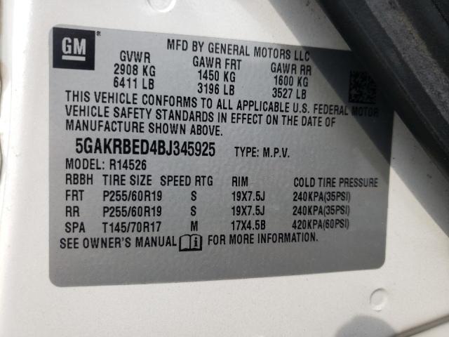 5GAKRBED4BJ345925 - 2011 BUICK ENCLAVE CXL WHITE photo 13