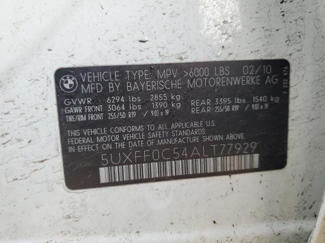 5UXFF0C54ALT77929 - 2010 BMW X5 XDRIVE5 XDRIVE35D WHITE photo 13