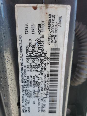 5TEGN92N44Z424865 - 2004 TOYOTA TACOMA DOUBLE CAB PRERUNNER BLACK photo 12