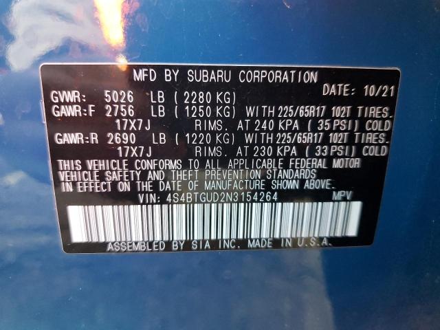 4S4BTGUD2N3154264 - 2022 SUBARU OUTBACK WILDERNESS BLUE photo 13