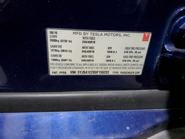 5YJSA1E20GF156203 - 2016 TESLA MODEL S BLUE photo 13