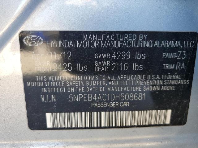 5NPEB4AC1DH508681 - 2013 HYUNDAI SONATA GLS SILVER photo 12