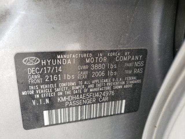 KMHDH4AE5FU424976 - 2015 HYUNDAI ELANTRA SE SILVER photo 12