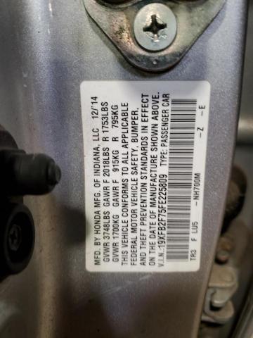 19XFB2F75FE225809 - 2015 HONDA CIVIC SE SILVER photo 13