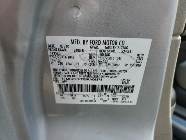 1FMCU9DG3BKA06875 - 2011 FORD ESCAPE XLT SILVER photo 13