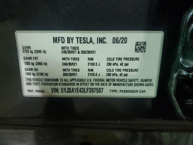 5YJSA1E43LF397507 - 2020 TESLA MODEL S ნაცრისფერი ფოტო 12