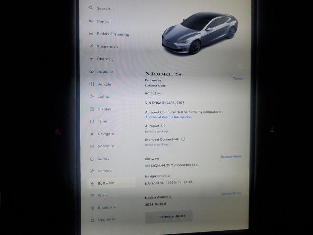 5YJSA1E43LF397507 - 2020 TESLA MODEL S ნაცრისფერი ფოტო 9