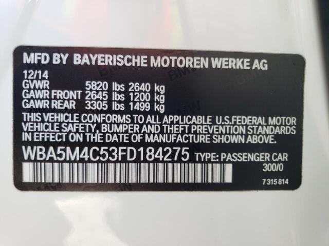 WBA5M4C53FD184275 - 2015 BMW 535 XIGT WHITE photo 12