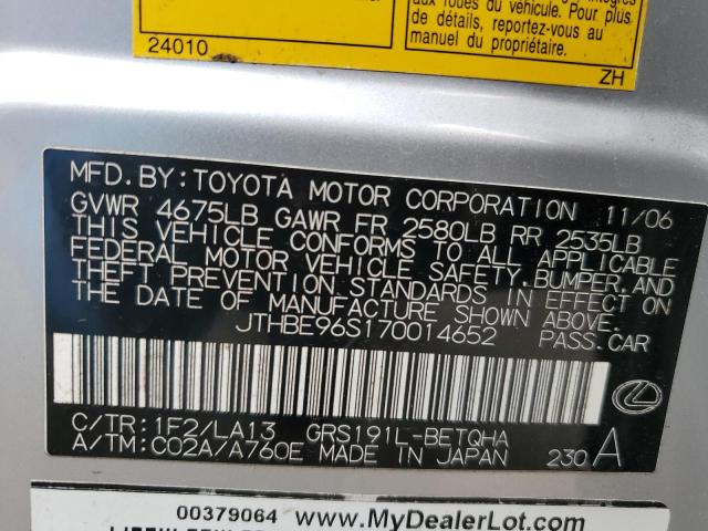 JTHBE96S170014652 - 2007 LEXUS GS 350 SILVER photo 12